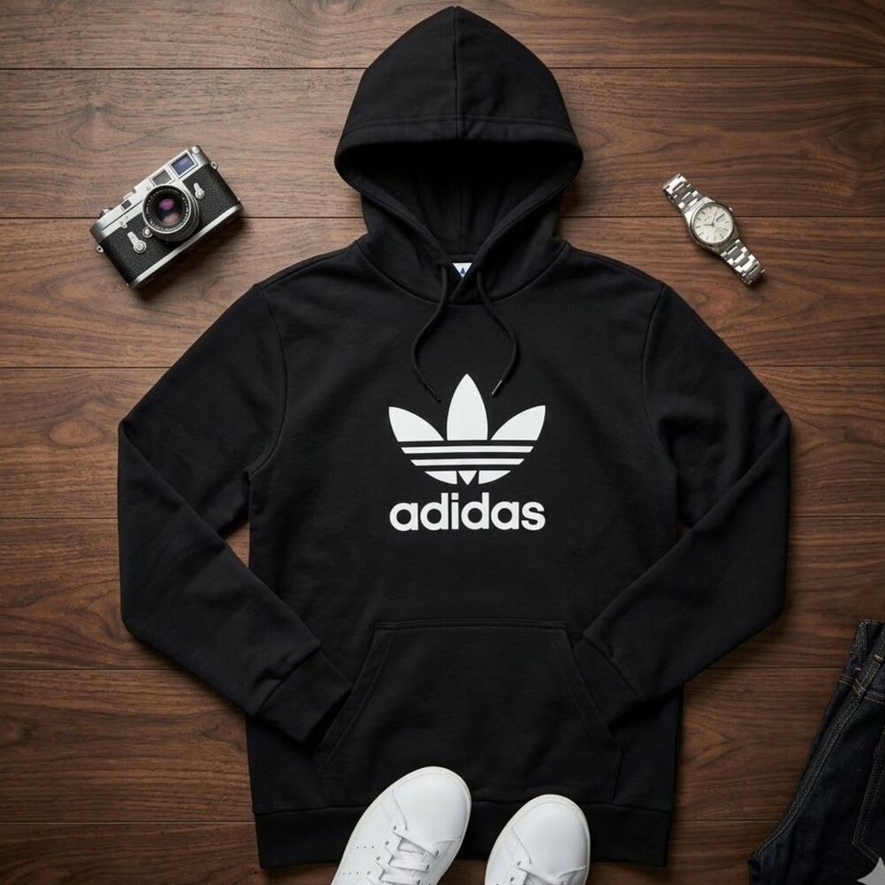 Adidas Men's Originals Trefoil Logo Hoodie Black Pullover Size Small